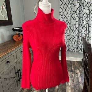 LOFT Vibrant Red Ribbed Turtleneck Sweater
